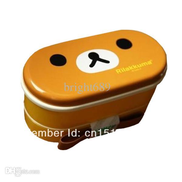 Wholesale-1set Free Shipping High Heat Resistance Cute Double Layers Plastic Bento Lunch Box + Chopsticks gvea8