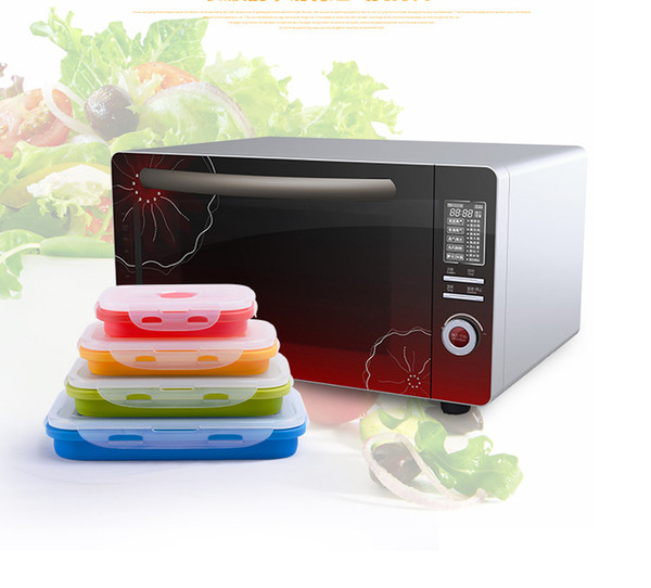 Food Storage Foldable Silicone Lunch Boxes 4Pcs/Set Containers Household Food Fruits Holder Camping Road Trip Portable Houseware wholesale