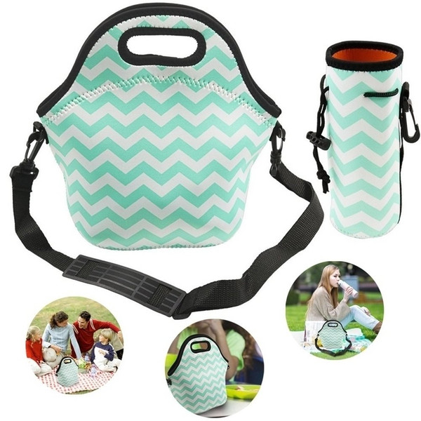 Neoprene Lunch Bag Thick insulated tote Lunch Box Bag with Shoulder Straps and Bottle Holder/Cover Suitable for Travel Picnic Office