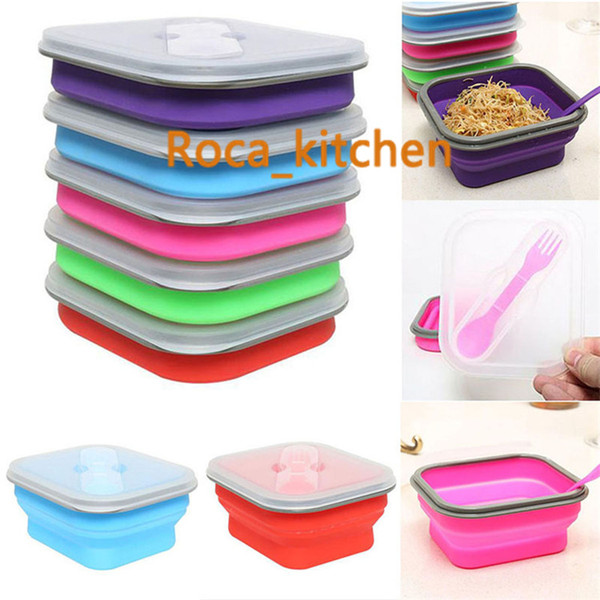 Foldable Silicone Lunch Boxes 600ml Food Storage Containers Household Food Fruits Holder Camping Road Trip Portable Houseware