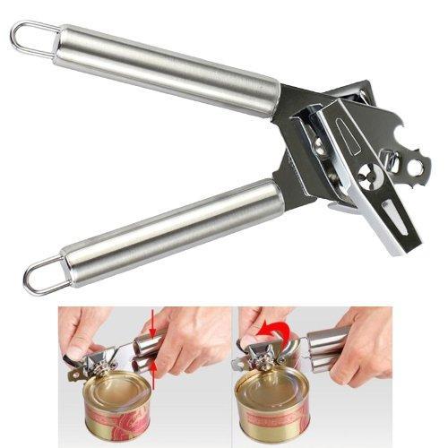 Stainless Steel Manual Tin Can Opener with Easy Turn Handle 3 in 1 Tool with Bottle Opener Soda Tab Lifter