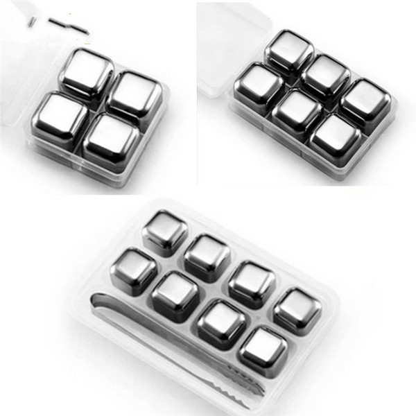 Stainless Steel Whisky Ice Cubes/Bar KTV Supplies Magic Wiskey/Wine/Beer cooler 4 6 8pcs Rocks Ice Coolers Holder Boxed