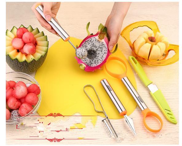 7Pcs/Set DIY Dig Tool Fruit Carving Knife Melon Scoop Spoons Ice Cream Watermelon Cutter Fruit Carving Tool Apple slicer