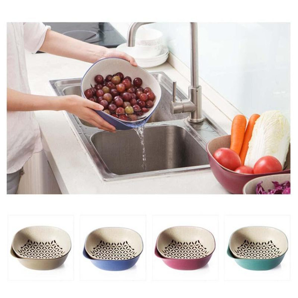 Multifunctional Kitchen Vegetable Double Layer Drain Basket Wheat Straw Fruits Vegetables Draining Sieve Washing Vegetables Baskets