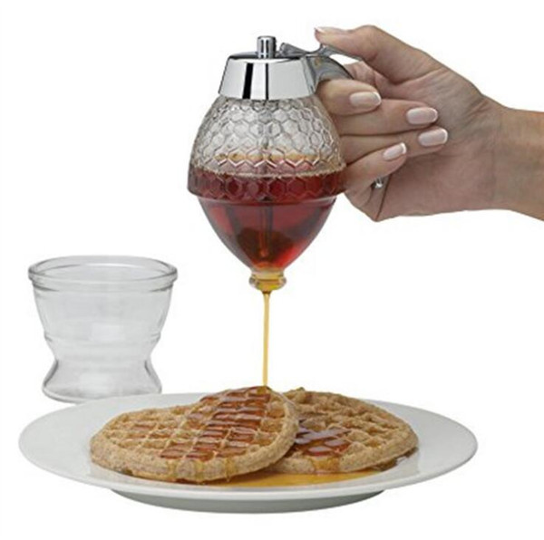 Portable 200ML Honey Dispenser Jar Container Acrylic Cup Juice Syrup Kettle Kitchen Bee Drip Stand Holder Spice Tools