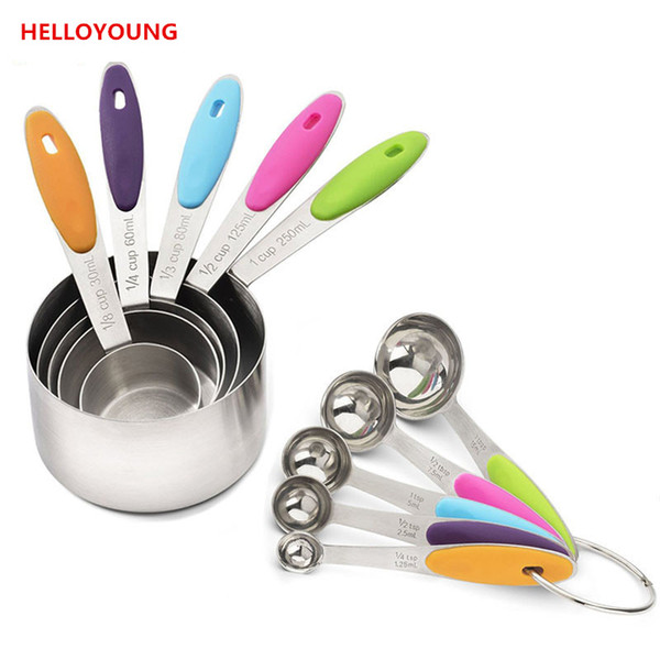 Professional Grade 10 Piece Stainless Steel Measuring Cups and Spoons Set with Soft Silicone Handles for Easy Grip