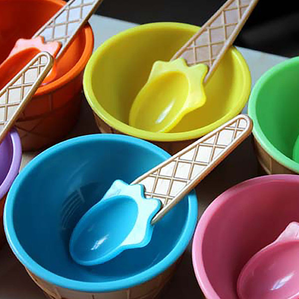 10PCS Fashion Cute Kids Sweet Color Ice Cream Spoon Set Bowl Ice Cream Cup Dessert Holder Container