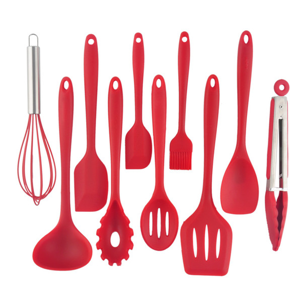 10Pc Heat Resistant Silicone Cookware Set Nonstick Cooking Tools Kitchen & Baking Tool Kit Utensils Spoon Turner Accessories