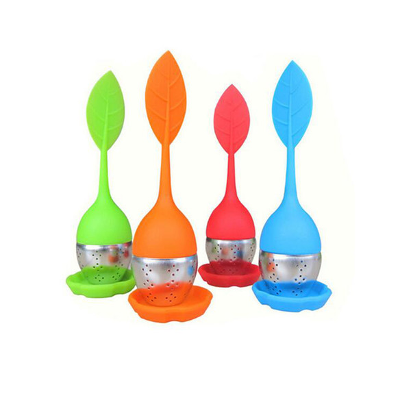 Leaf Tea Infuser Silicone Tea Infuser Handle Stainless Steel Strainer Filter Infuser with Drip Tray for Tea Cups Mugs and Teapots