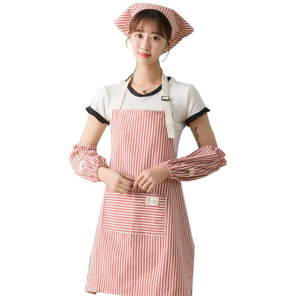 Kitchen aprons custom plaid cotton apron wholesale cotton linen three-piece suit apron hat + sleeve head + apron