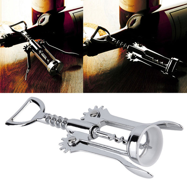 Stainless Steel Wine Bottle Opener Handle Pressure Corkscrew Red Wine Opener Kitchen Accessory Bar Tool Wing Corkscrew Opener