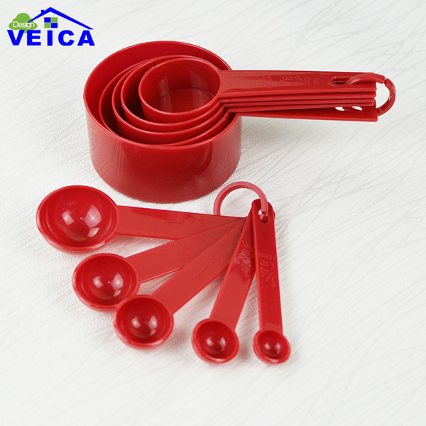 10pcs Red Color Measuring Cups And Measuring Spoon Scoop Silicone Handle Kitchen Measuring Tool FreeShipping