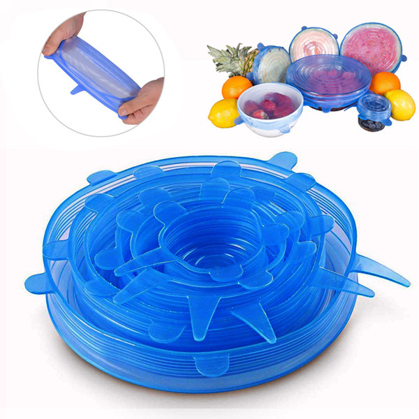 1 Set Silicone Stretch Suction Pot Lids 6Pcs/Set Food Grade Fresh Keeping Wrap Seal Lid Pan Cover Kitchen Tools Accessories