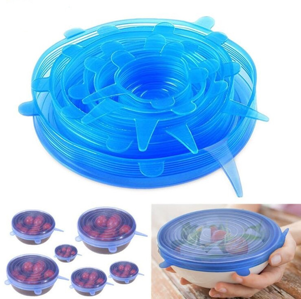 6PCS/Set Silicone Stretch Suction Pot Lids Food Grade Fresh Keeping Wrap Seal Lid Pan Cover 4 Color Nice Kitchen Accessories