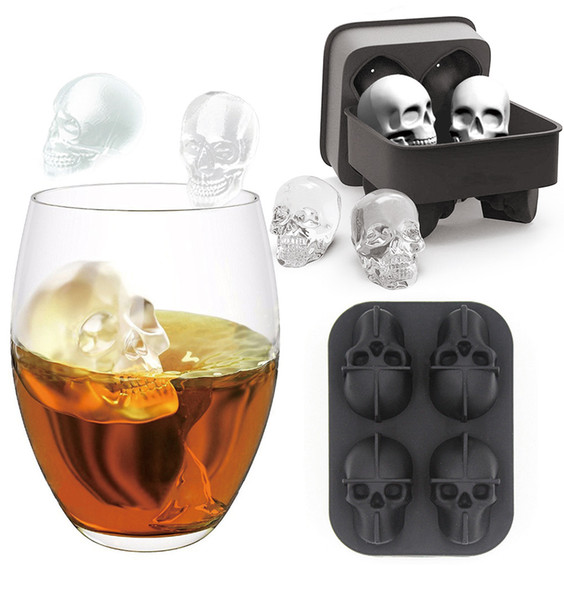 4 Grids 3D Skull Head Ice Cube Mold Halloween Skull Shaped Whisky Wine Ice Cube Tray Maker Chocolate Mould Bar Party Supplies