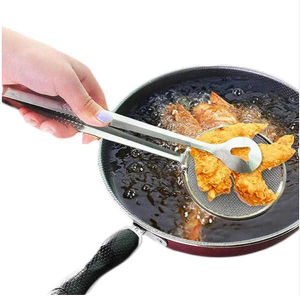 Creative Filter Spoon with Clip Multi-functional Stainless Steel Colander Oil-Frying Filter Fried Food Clip Kitchen Tongs