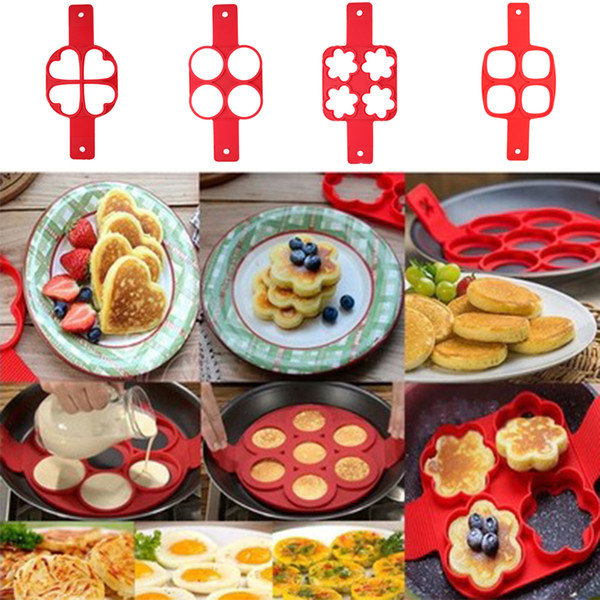 4 Holes Nonstick Pancake Mold Egg Rings Silicone Non-stick Pancake Rings Fried Egg Mold Form DIY Kitchen Cooking Tools