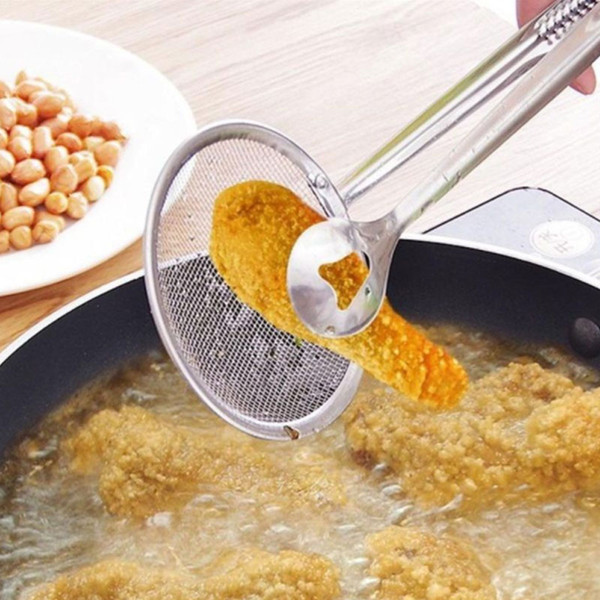 Stainless Steel Filter Spoon Kitchen Oil-frying Filter Basket With Clip Multi-functional Kitchen Strainer Accessories Tools