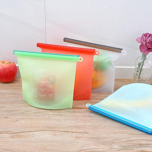 Reusable Silicone Food Fresh Bags Fridge Food Storage Containers Refrigerator Bag Kitchen Bags 4 Colors T2I111