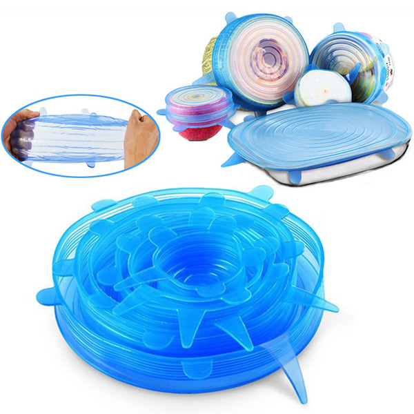 6Pcs Set Silicone Stretch Lids Durable Food Grade Airtight Soft Silicone Lids Food and Bowl Covers for keeping Food and Fruit Fresh