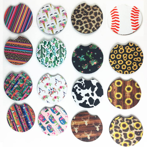 Neoprene Car Coaster Cup Mat Mug Coaster Flower Stripe Leopard Print Cup Pad For Home Table Decoration Kitchen Tools HH7-2061