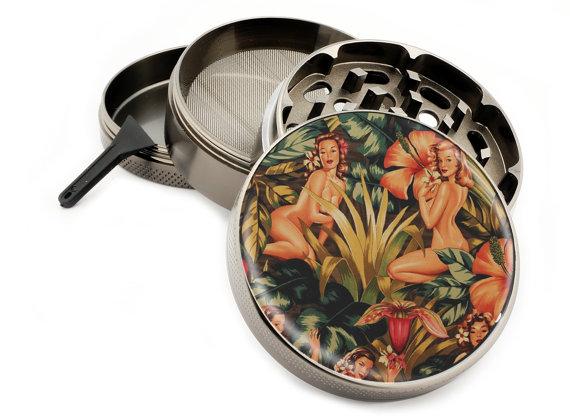 Jungle Girl Herb Grinder 4 Piece Premium Quality Large Zinc Titanium Metal Grinders 2.2