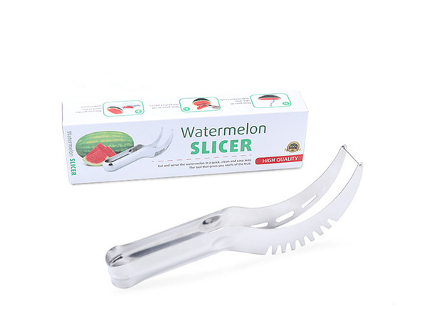 Hot!!! Watermelon Slicer Stainless Steel Multi-function Fruit divider slicers Melon Cutter Corer Tongs fruir Tools Hot sale Free shipping