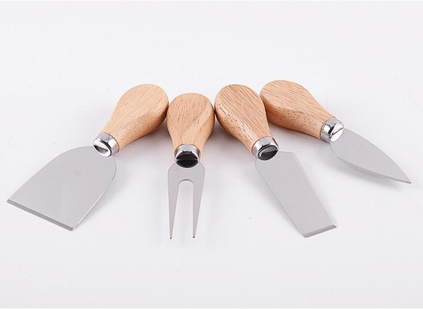 4pcs/set Cheese Useful Tools Set Oak Handle Knife Fork Shovel Kit Graters For Cutting Baking Chesse Board Sets #015