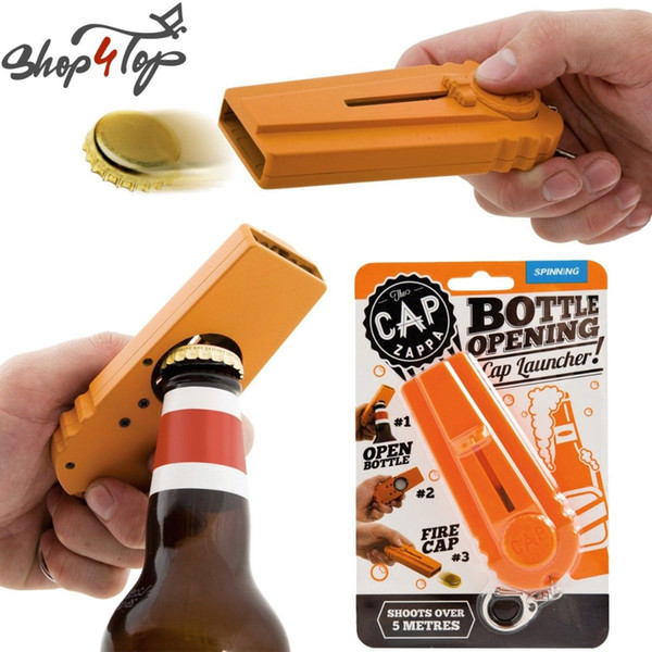 Wholesale Original Cap Zappa bottle opening cap launcher Keychain,Cap shooting Fly Bar Kitchen beer Bottle Opener Cap Launcher key ring gift