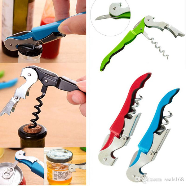 Stainless Steel Cork Screw Corkscrew MultiFunction Wine Bottle Cap Opener Double Hinge Waiters Corkscrew Wine Opener 8Colors HH7-1489