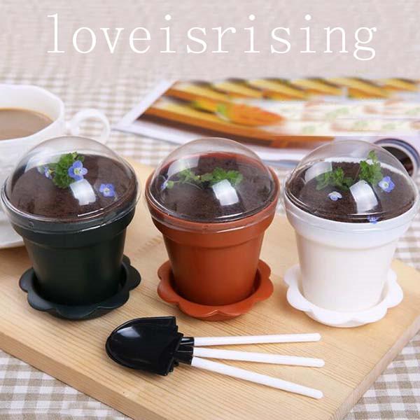 6 Colors Upick--20pcs Creative flower pot cake cups and shovel tiramisu decor ice cream decor for wedding birthday party