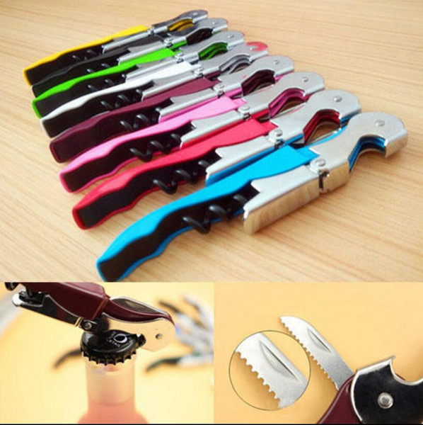 Multi-function Wine Corkscrew Stainless Steel Bottle Opener Knife Pull Tap Double Hinged Corkscrew Creative Promotional Gifts 500pcs