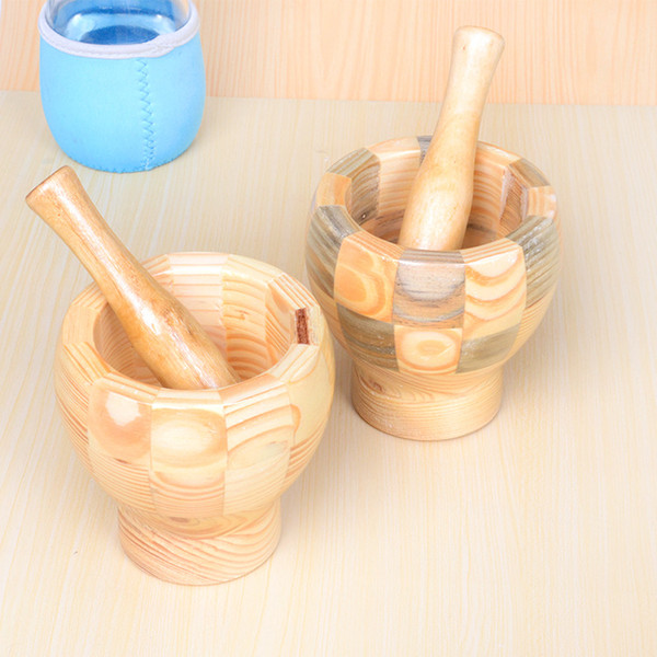 Wooden splice of natural color garlic tank mash bowl R4-3-3 garlic mash grinding pot tamping garlic bowl with medicine tank