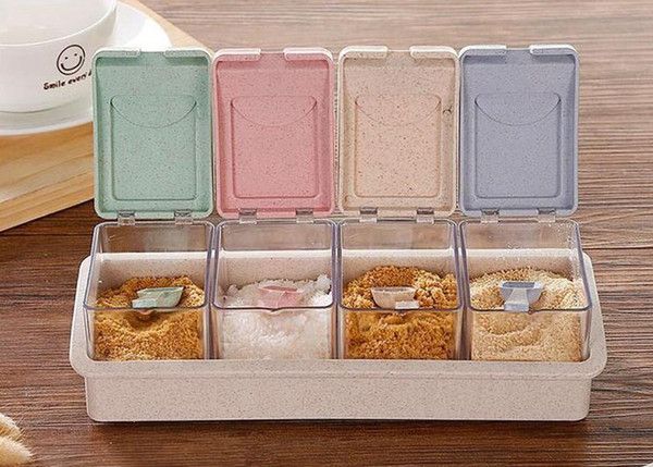 4PCS Colorful Kitchen Herb Spice Box Seasoning Sauce Box Plastic Seasoning Cans Jars Kitchen Condimen Storage Bottles