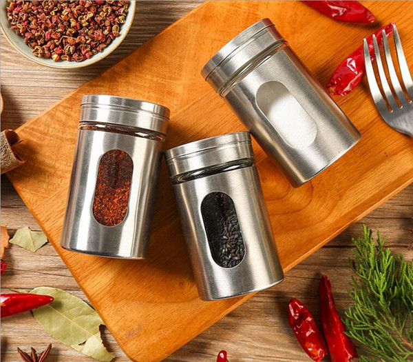 Stainless Steel Kitchen Herb Spice Shakers Tools Pepper Salt Seasoning Servers Bottles Pots Cruet Condiment Bottles Metal Tootpic Box