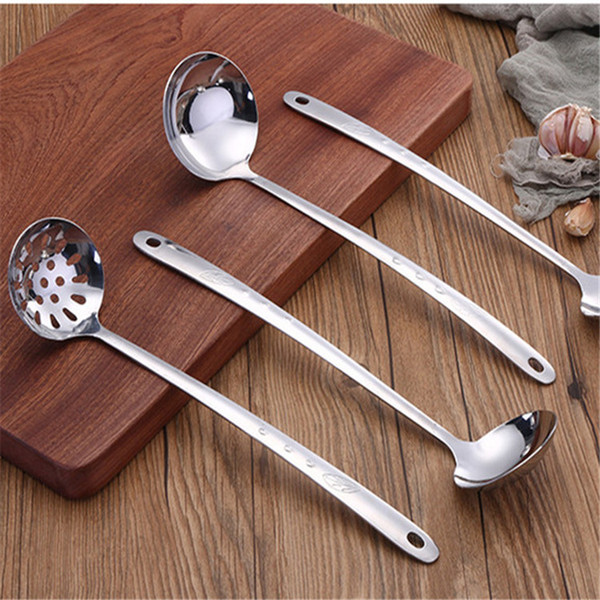 Wholesale Stainless Steel Utensil Long Cooking Spoon Glossy Polish Stainless Steel Cooking Spoon Slotted Ladle Kitchen Tool