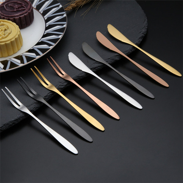 High Quality PVD Plated Silver Gold Rose Gold Black Stainless Steel Pie Mooncake Fork and Knife Set