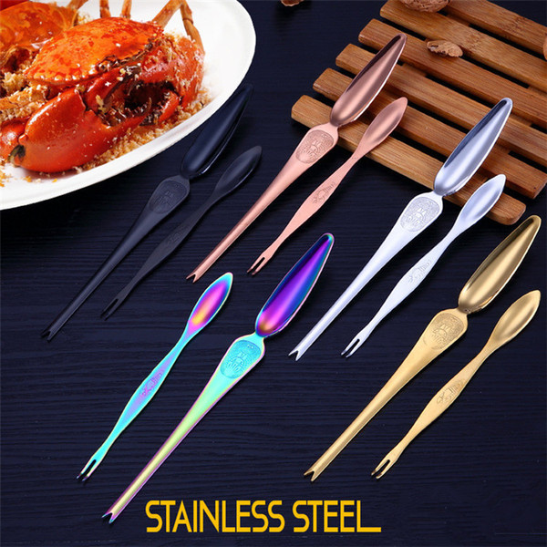 Manual Seafood Tools PVD Plated Gold Copper Black Stainless Steel Lobster Crab Fork Spoon for Restaurant