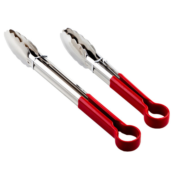 Modern Kitchen Must Have Good Quality Food Serving Tongs Red PP Handle Stainless Steel Food Tong