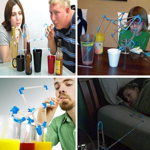 Flexible DIY Connectible Sucking Straws Tubes Puzzle Toy For Fun Party Drinks