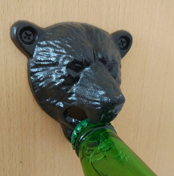 Cast Iron Bear Head Beer Bottle Opener Wall Mounted Antique Bear Opener With Screw Creative Home Bar Supplies