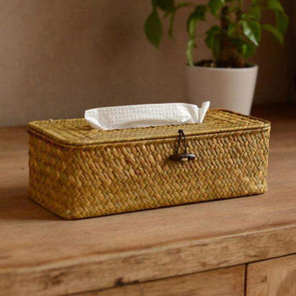 Bathroom Accessory Algae Rattan Manual Woven Toilet Living Room Creativity Box, Napkins Tissue Box Holder C C19042101