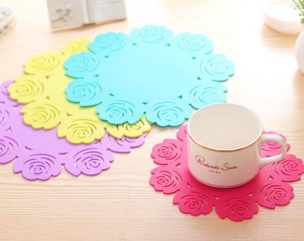 HOT Coffee Cup Holder Beautiful Flower Shaped Colored Silicone Round Table Heat Resistant Mat Cup Coffee Coaster Cushion Placemat Pad J49