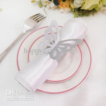 8 Colors--100pcs Silver Color Vintage Style Paper Butterfly Napkin Rings Wedding Bridal Shower Napkin holder