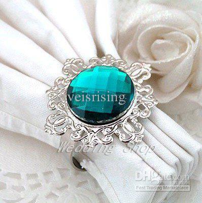 Lowest Price--100pcs/lot High Quality Teal Blue Acrylic Gem vintage style Napkin Rings Wedding Bridal Shower Favor Napkin Holder