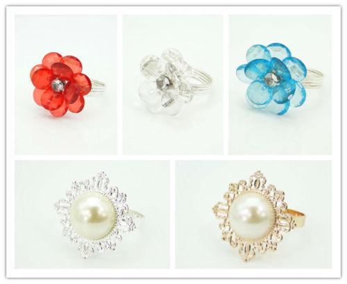 Free Shipping-5 styles Upick 50pcs Pearl&Acrylic Flower Vintage Style Napkin Rings Wedding Bridal Shower Napkin Holder