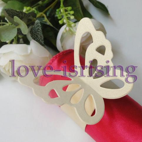 High Quality-Free Shipping-50pcs Ivory Color Vintage Style Paper Butterfly Napkin Rings Wedding Bridal Shower Napkin holder