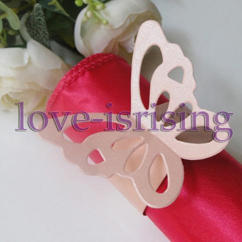 High Quality-Free Shipping-50pcs Pink Color Vintage Style Paper Butterfly Napkin Rings Wedding Bridal Shower Napkin holder