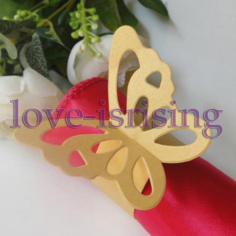 High Quality-Free Shipping-50pcs Gold Color Vintage Style Paper Butterfly Napkin Rings Wedding Bridal Shower Napkin holder