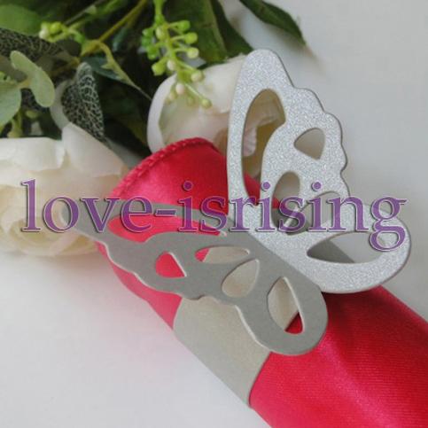 High Quality-Free Shipping-50pcs Silver Color Vintage Style Paper Butterfly Napkin Rings Wedding Bridal Shower Napkin holder